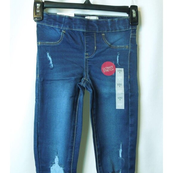 Girls SO Dark Blue Distressed Ultimate Stretch Jeggings Adj. Waist Size 8 - Picture 4 of 10